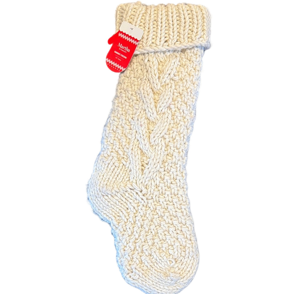 Martha Stewart Cream Cable Knit Holiday Christmas Stocking 24'L NWT